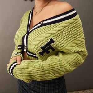 iets frans… varsity lime green cropped cardigan